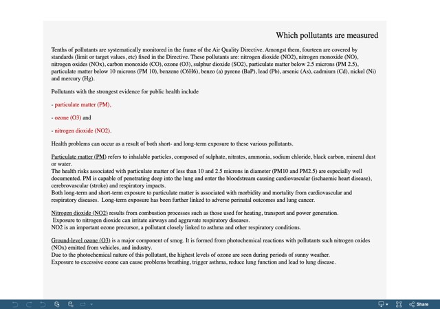 Screenshot of Which pollutants are measured
